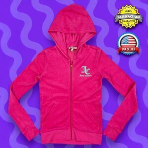 Juicy Couture Girls Pink Full Zip Hooded Jacket Size 12 Black Label Terry NWT